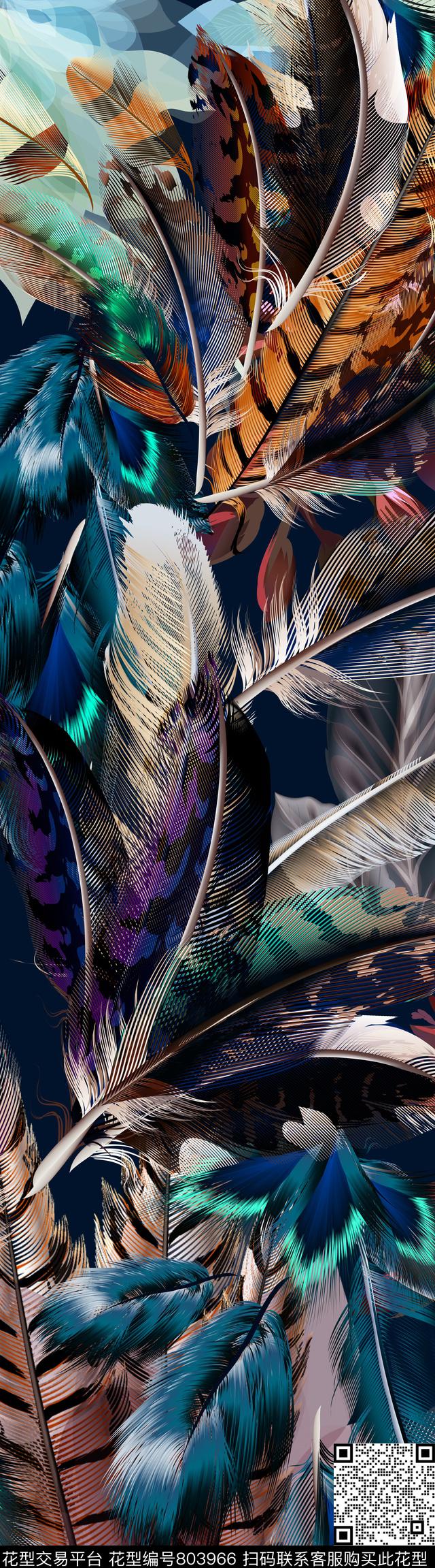 羽毛叶子丝巾数码印花华亿平台下载（图片编号: 803966） - 瓦栏（Walan）