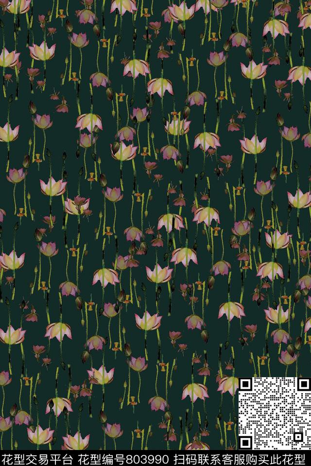 花朵花卉荷花数码印花华亿平台下载（图片编号: 803990） - 瓦栏（Walan）