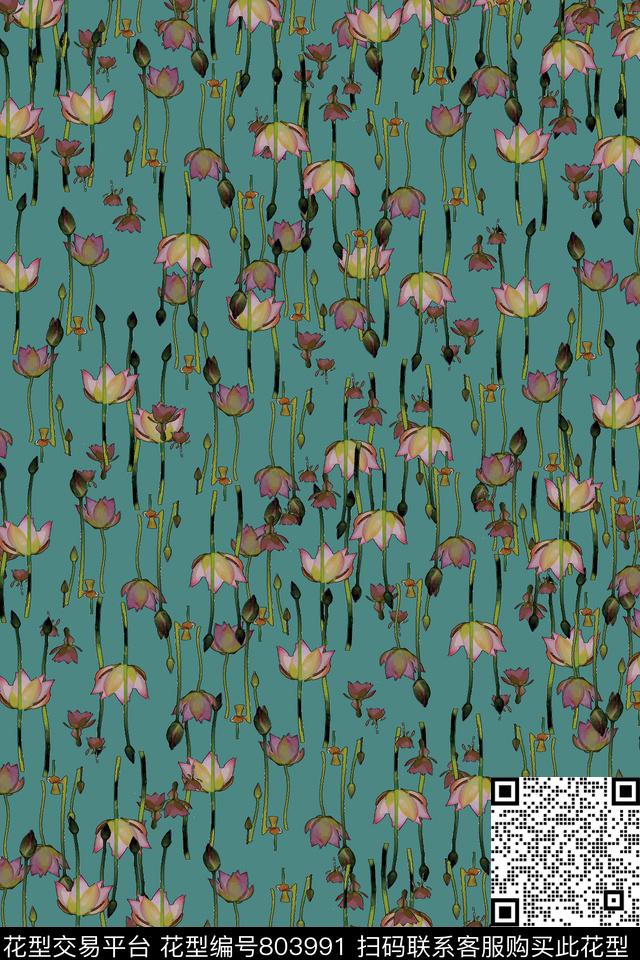 花朵花卉荷花数码印花华亿平台下载（图片编号: 803991） - 瓦栏（Walan）