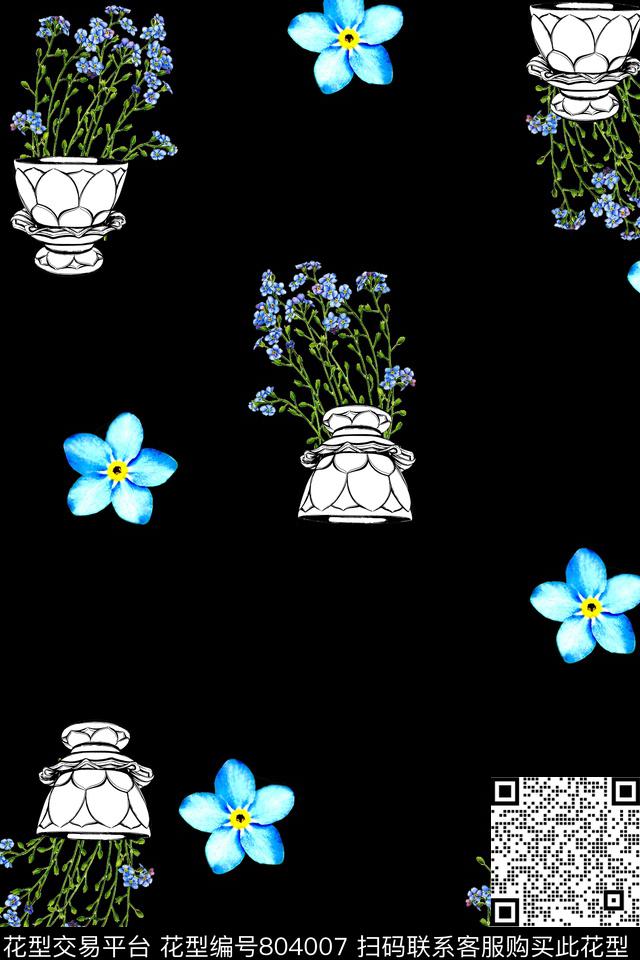 小碎花花瓶花杯子传统印花华亿平台下载（图片编号: 804007） - 瓦栏（Walan）