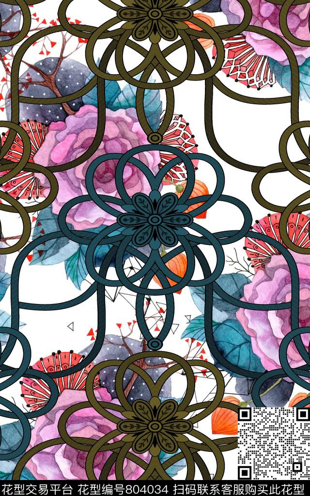 花朵水彩民族风数码印花华亿平台下载（图片编号: 804034） - 瓦栏（Walan）