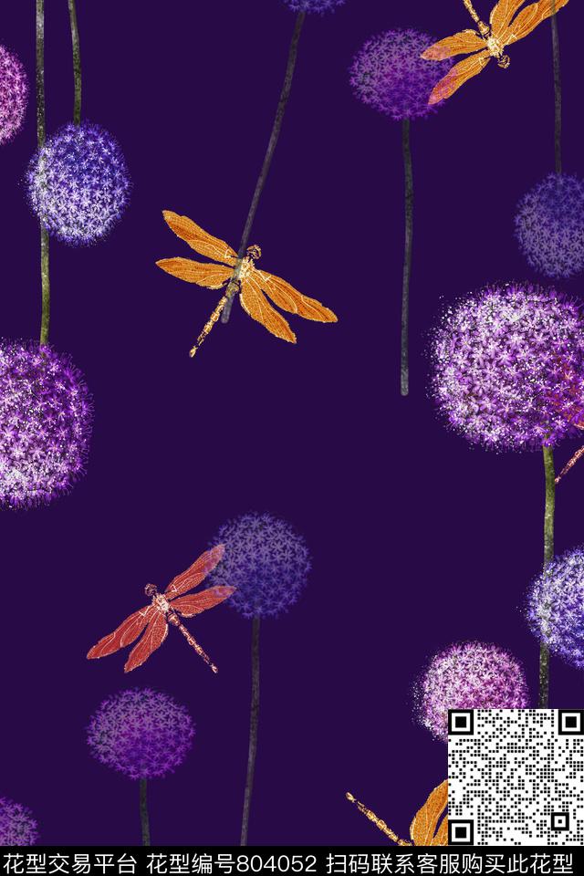 花朵花卉蒲公英、红蜻蜓数码印花华亿平台下载（图片编号: 804052） - 瓦栏（Walan）