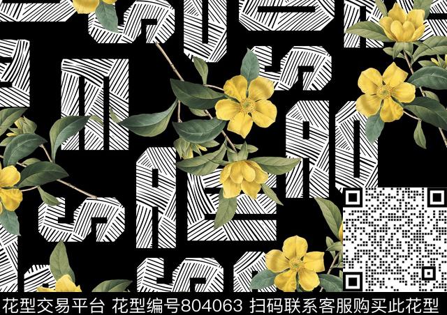 花朵花卉几何数码印花华亿平台下载（图片编号: 804063） - 瓦栏（Walan）