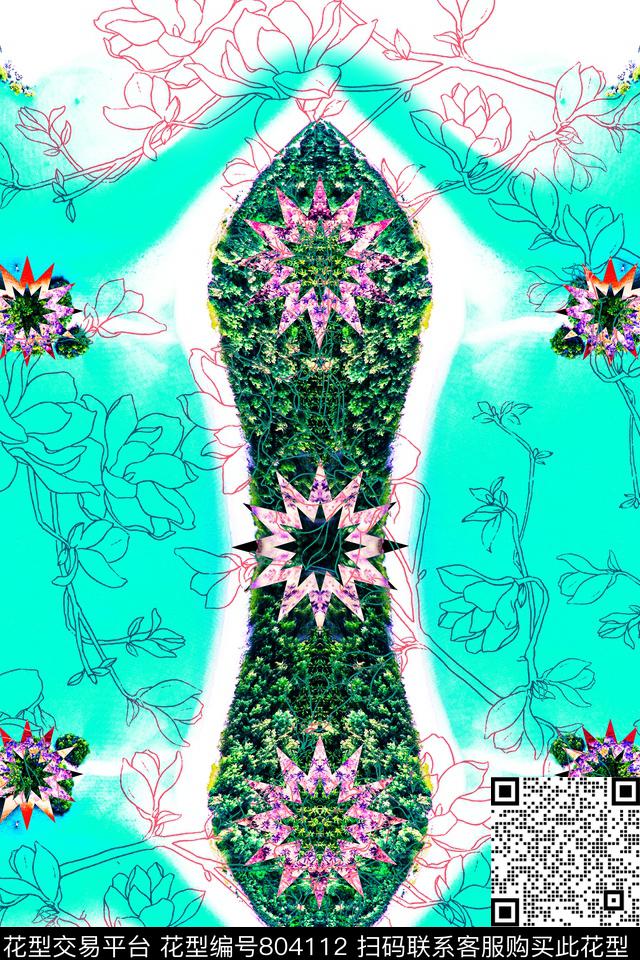 海岸玉兰线条花卉数码印花华亿平台下载（图片编号: 804112） - 瓦栏（Walan）