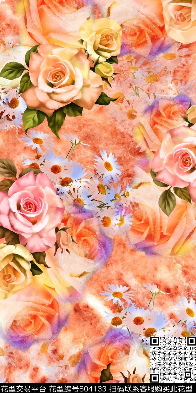 玫瑰花卉花朵数码印花华亿平台下载（图片编号: 804133） - 瓦栏（Walan）