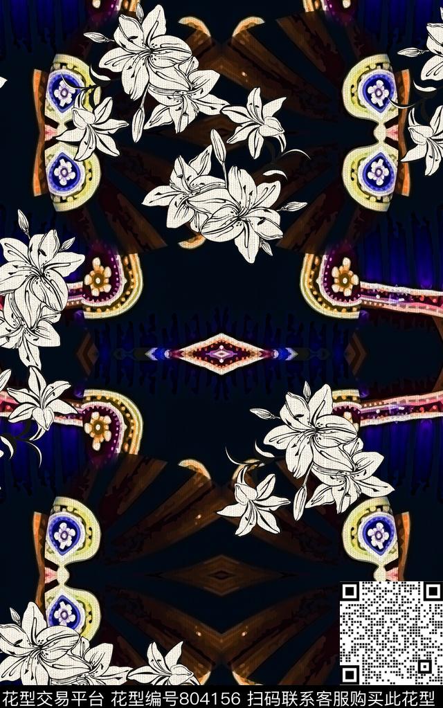 花朵水彩民族风数码印花华亿平台下载（图片编号: 804156） - 瓦栏（Walan）