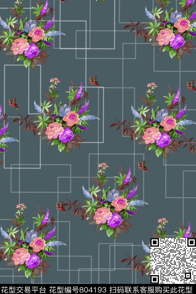 水彩花卉创意创意几何数码印花华亿平台下载（图片编号: 804193） - 瓦栏（Walan）
