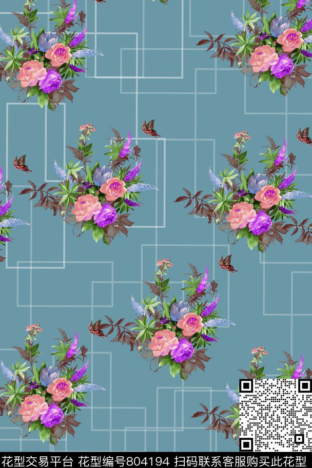 水彩花卉创意创意几何数码印花华亿平台下载（图片编号: 804194） - 瓦栏（Walan）