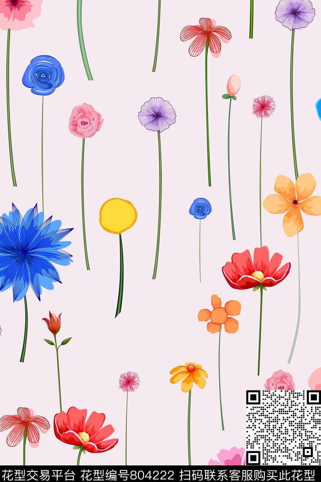 卡通花瓣花卉传统印花华亿平台下载（图片编号: 804222） - 瓦栏（Walan）