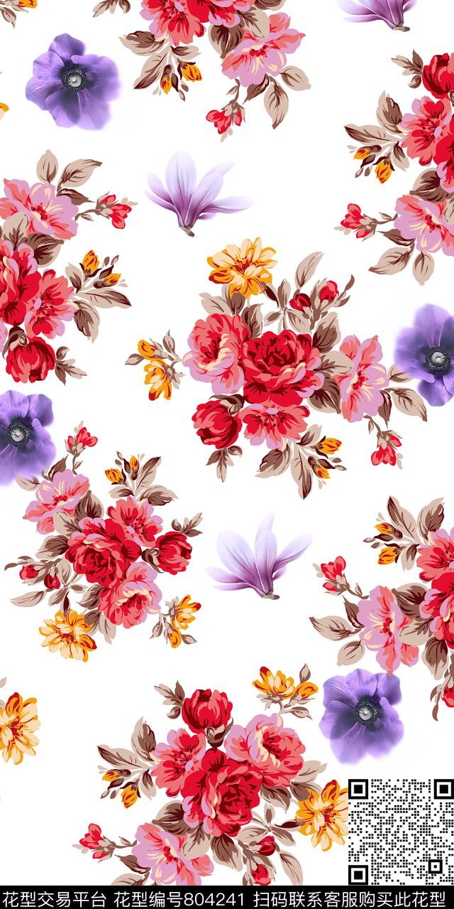 玉兰花牡丹兰花数码印花华亿平台下载（图片编号: 804241） - 瓦栏（Walan）