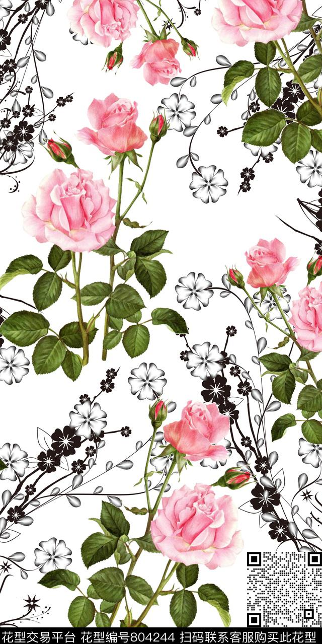 玉兰花牡丹兰花数码印花华亿平台下载（图片编号: 804244） - 瓦栏（Walan）
