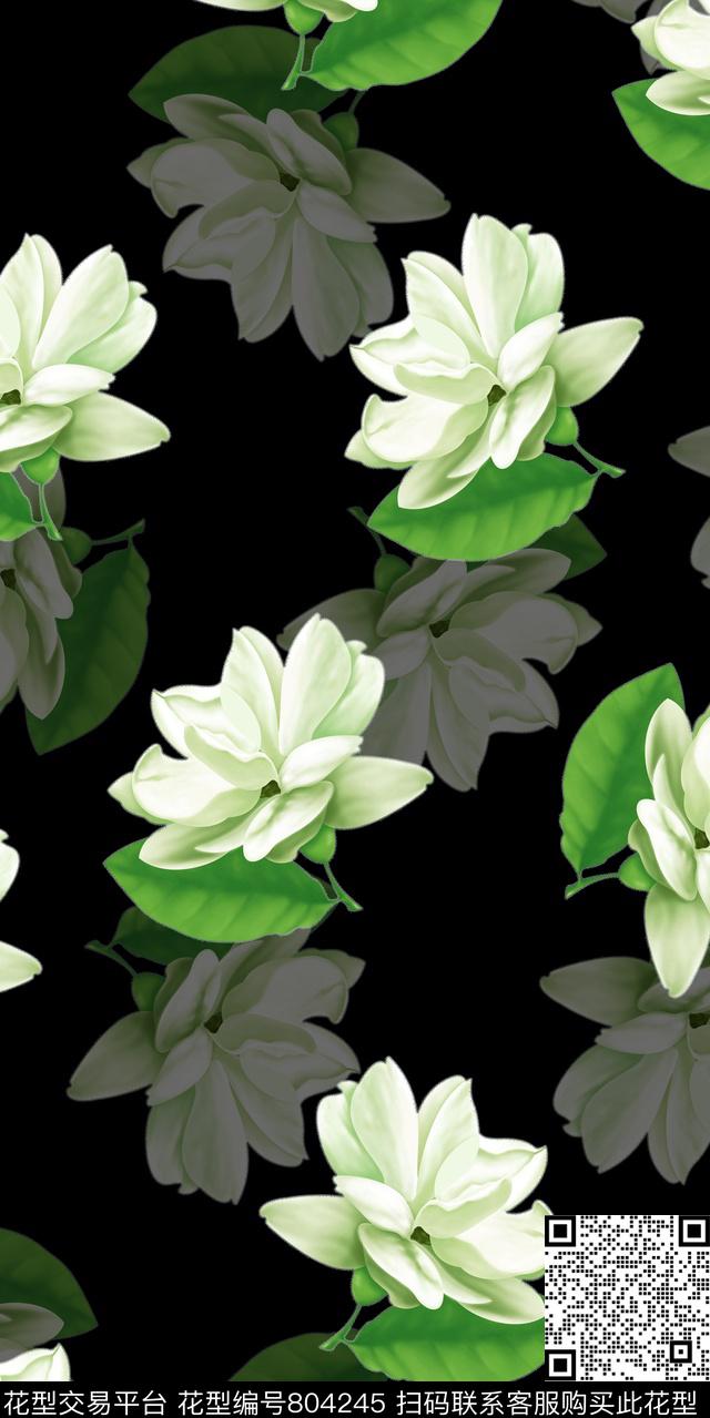 花朵花卉玉兰花数码印花华亿平台下载（图片编号: 804245） - 瓦栏（Walan）