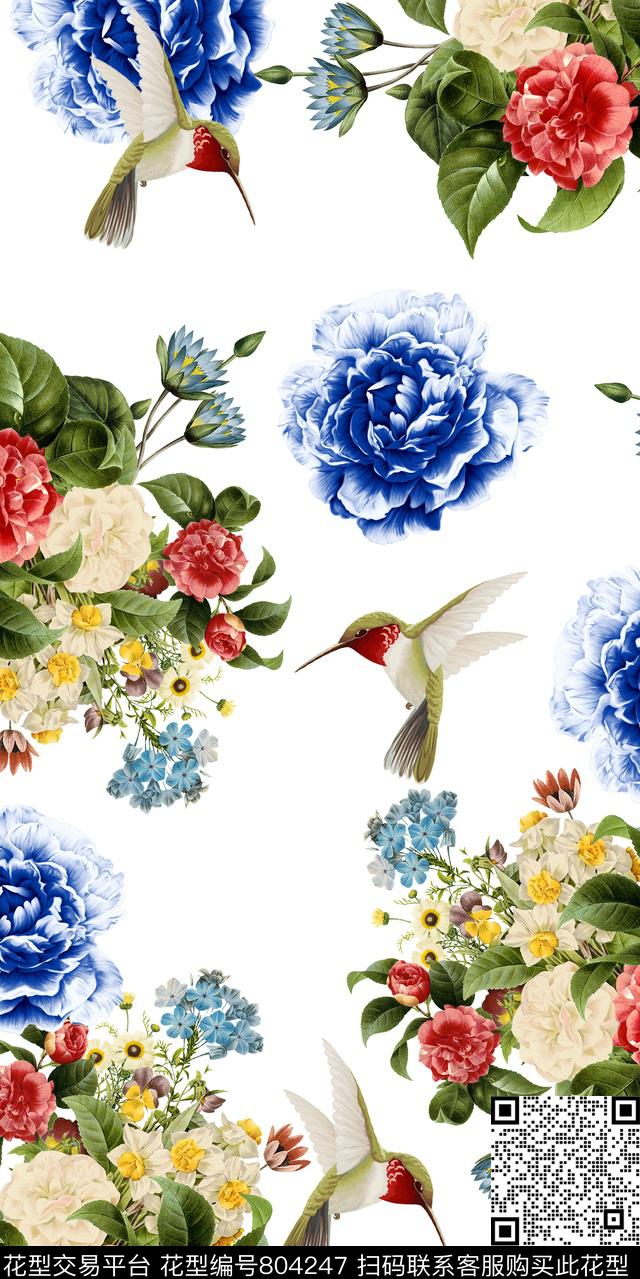 水仙花花鸟花卉数码印花华亿平台下载（图片编号: 804247） - 瓦栏（Walan）
