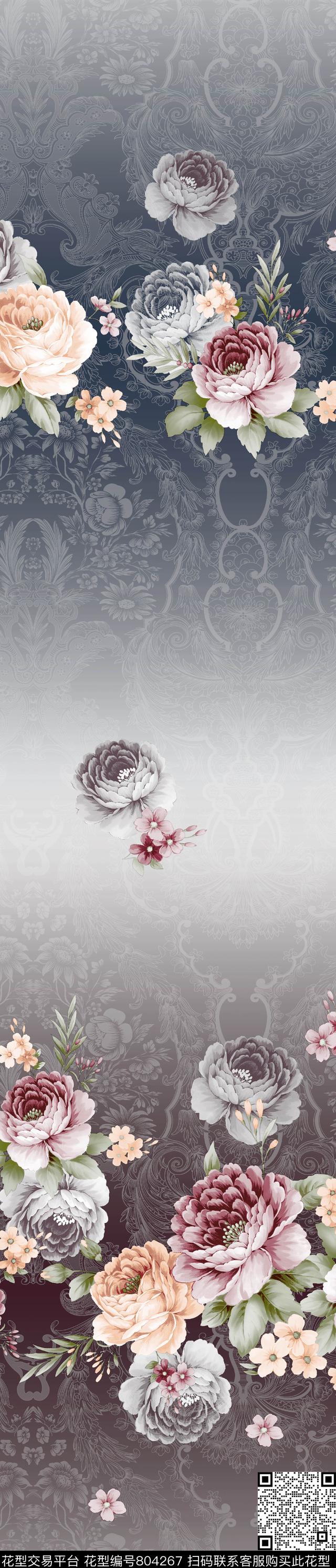大花窗帘花卉传统印花华亿平台下载（图片编号: 804267） - 瓦栏（Walan）