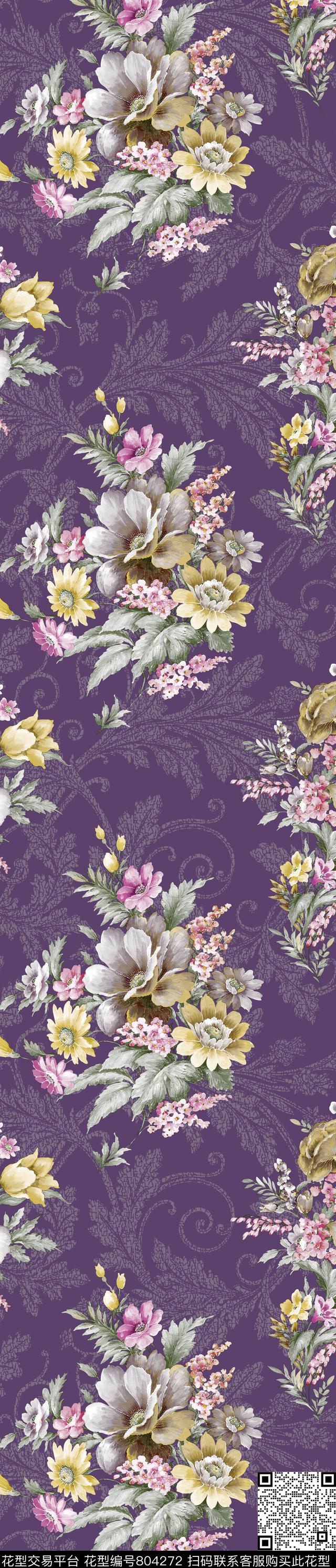 大花花朵花卉传统印花华亿平台下载（图片编号: 804272） - 瓦栏（Walan）