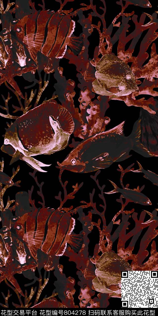 热带鱼海底世界珊瑚数码印花华亿平台下载（图片编号: 804278） - 瓦栏（Walan）
