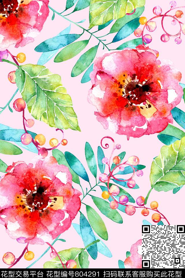 时尚手绘水彩数码印花华亿平台下载（图片编号: 804291） - 瓦栏（Walan）