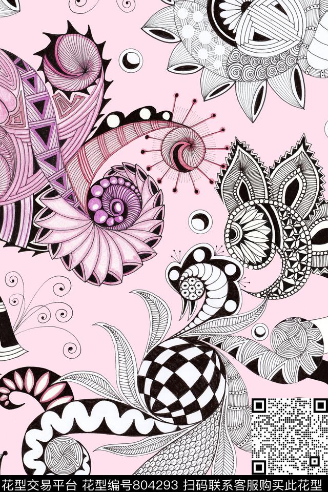 休闲手绘插画数码印花华亿平台下载（图片编号: 804293） - 瓦栏（Walan）