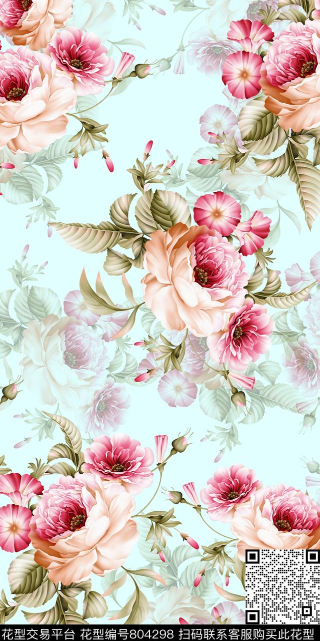 花卉牡丹手绘数码印花华亿平台下载（图片编号: 804298） - 瓦栏（Walan）