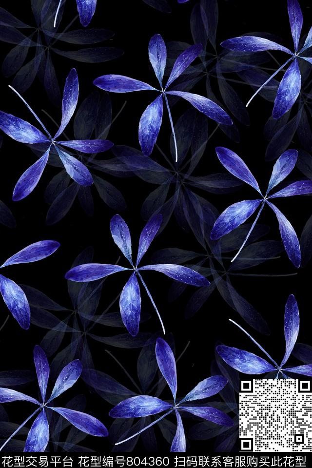 花卉叶子重影数码印花华亿平台下载（图片编号: 804360） - 瓦栏（Walan）