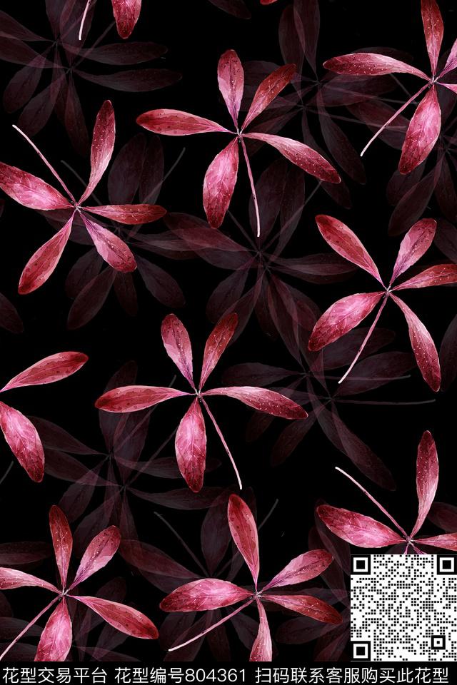 花卉叶子重影数码印花华亿平台下载（图片编号: 804361） - 瓦栏（Walan）