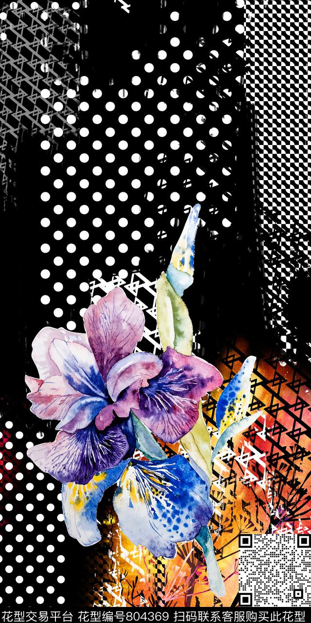 花卉花朵几何数码印花华亿平台下载（图片编号: 804369） - 瓦栏（Walan）