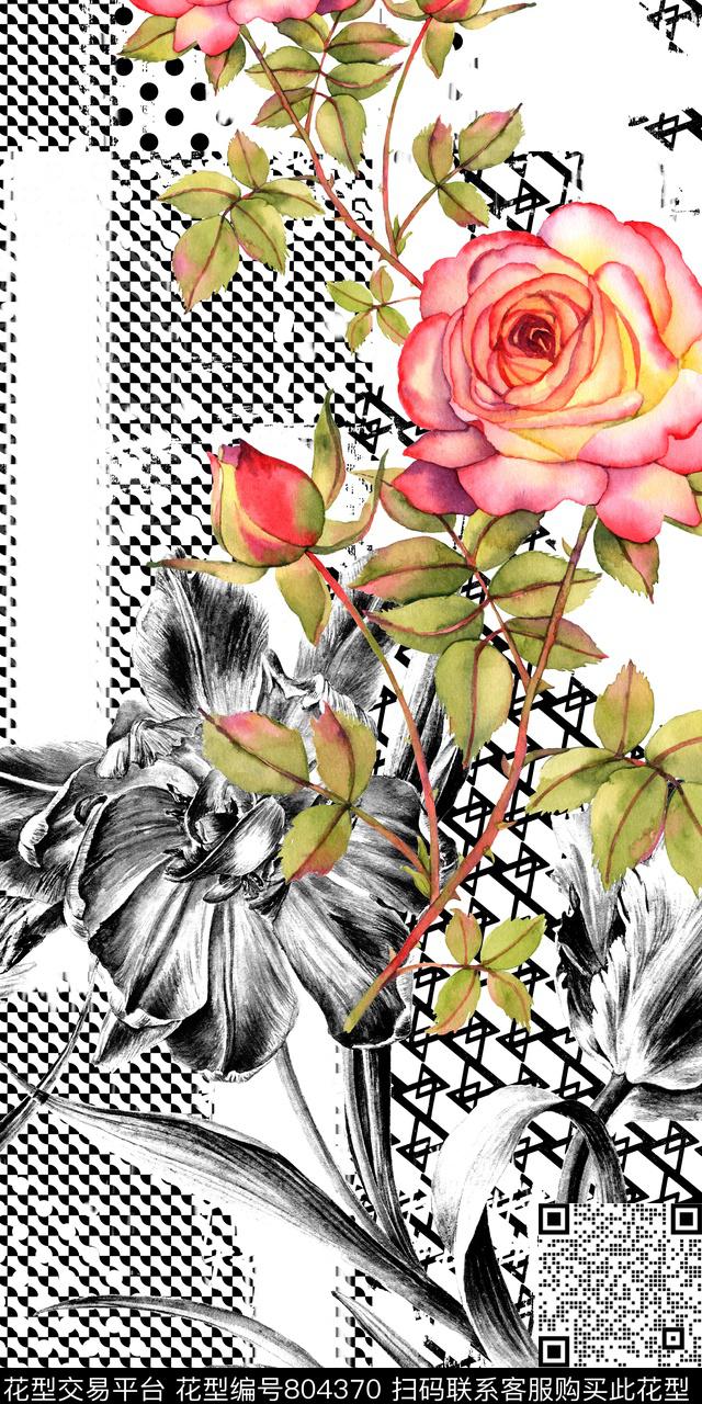 花卉花朵几何数码印花华亿平台下载（图片编号: 804370） - 瓦栏（Walan）