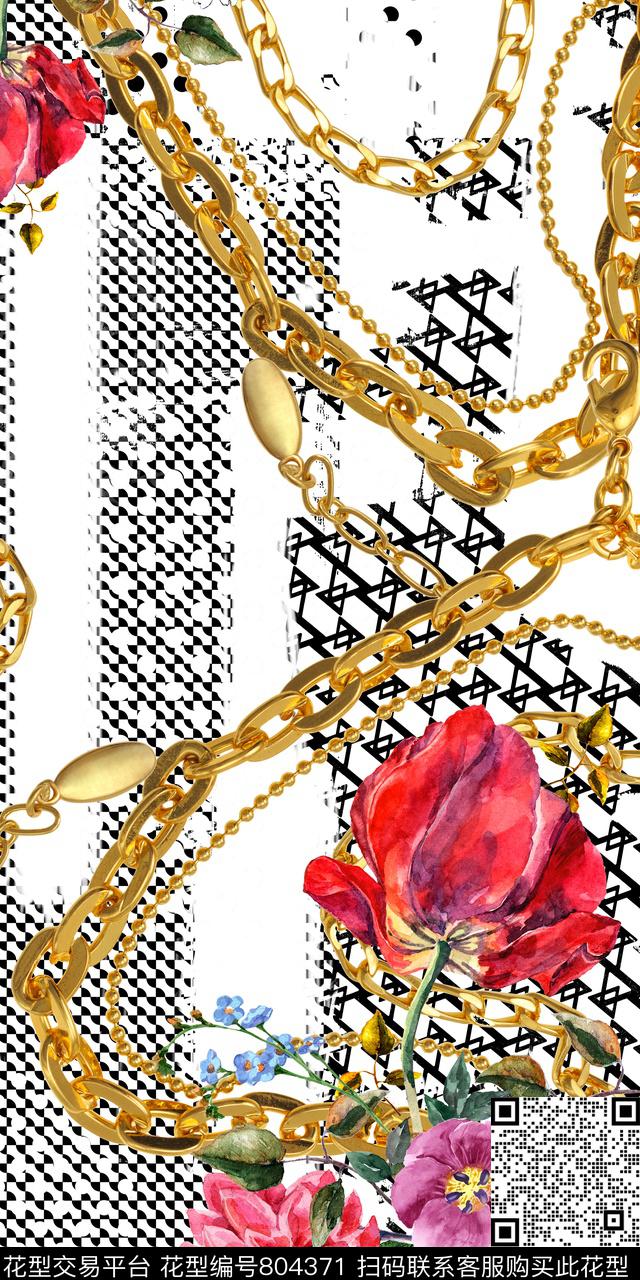 花朵几何水彩数码印花华亿平台下载（图片编号: 804371） - 瓦栏（Walan）