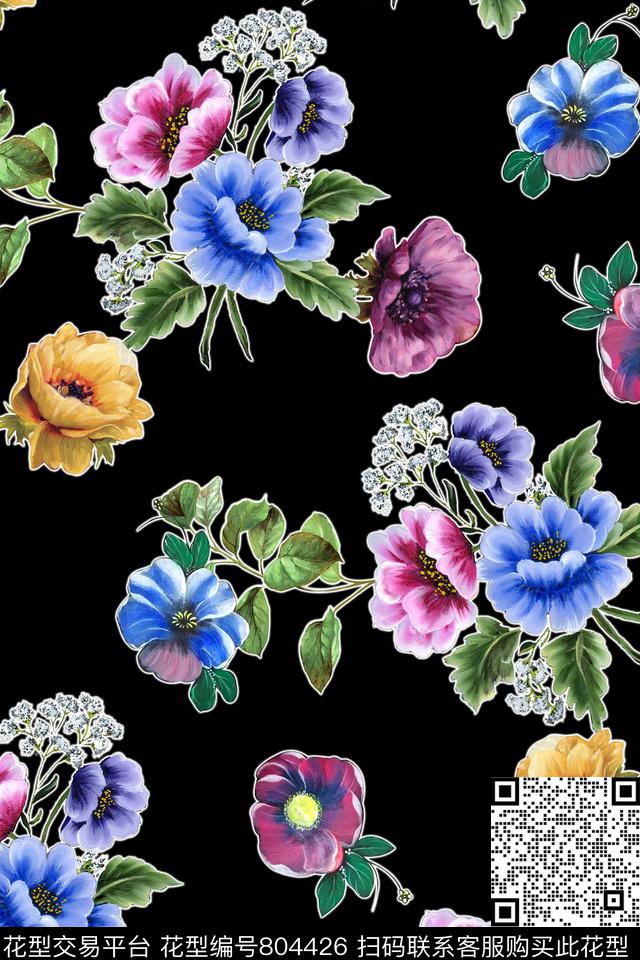 油画花卉碎花数码印花华亿平台下载（图片编号: 804426） - 瓦栏（Walan）