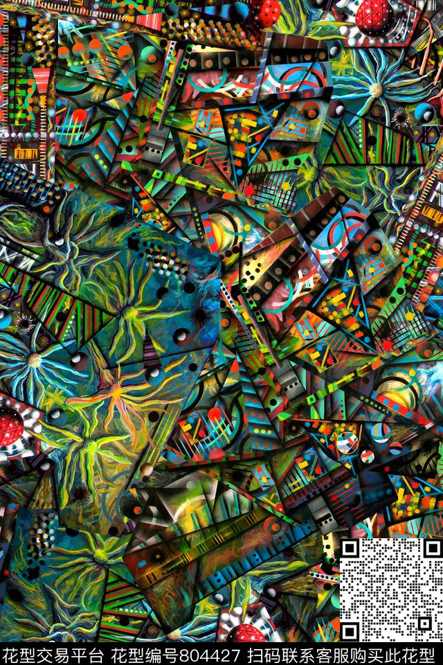抽象油画几何数码印花华亿平台下载（图片编号: 804427） - 瓦栏（Walan）