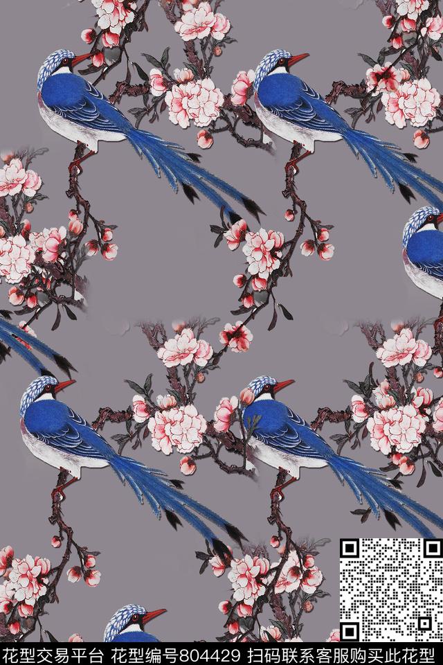 花鸟花卉创意桃花数码印花华亿平台下载（图片编号: 804429） - 瓦栏（Walan）