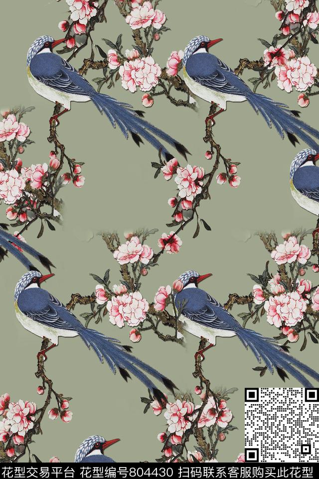 花鸟花卉创意桃花数码印花华亿平台下载（图片编号: 804430） - 瓦栏（Walan）