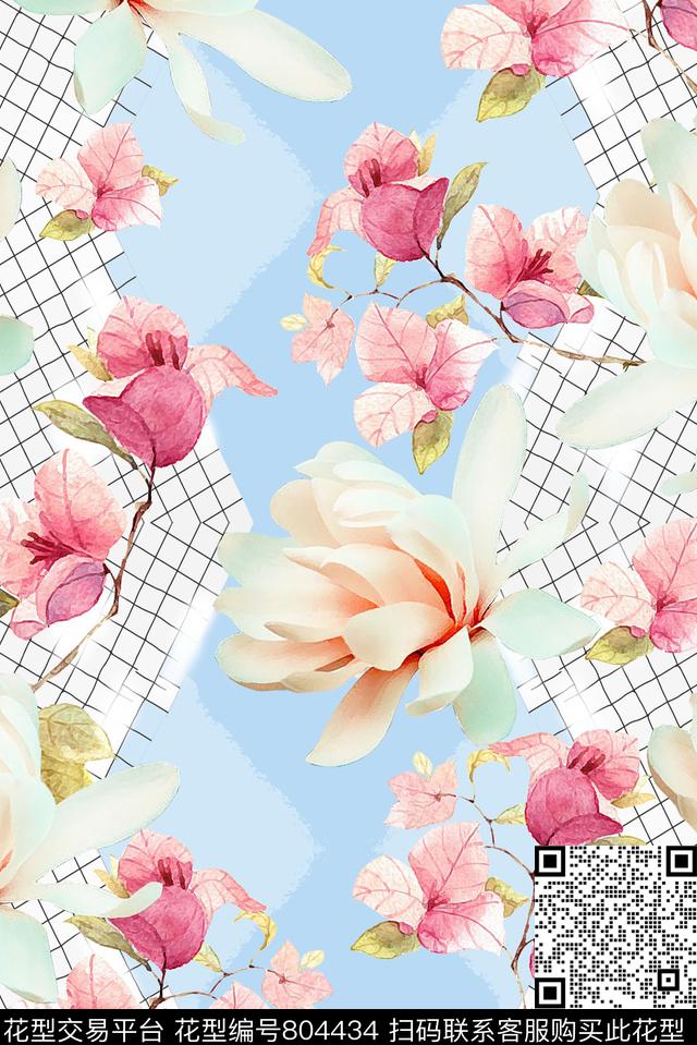 创意玉兰花流行时尚数码印花华亿平台下载（图片编号: 804434） - 瓦栏（Walan）