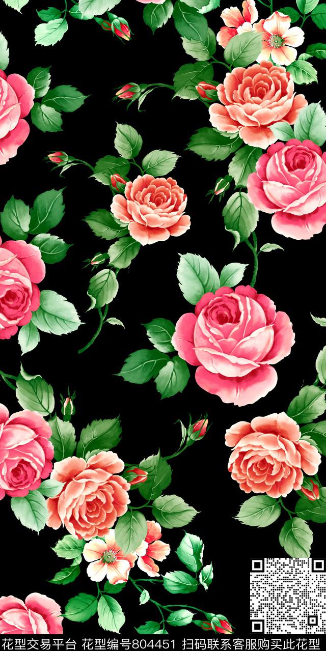 玫瑰乱花牡丹数码印花华亿平台下载（图片编号: 804451） - 瓦栏（Walan）