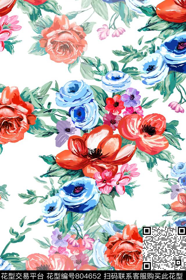 牡丹玫瑰花卉传统印花华亿平台下载（图片编号: 804652） - 瓦栏（Walan）