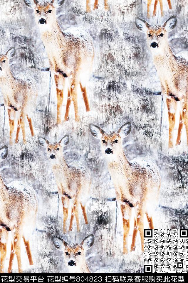 小鹿雪松纹理数码印花华亿平台下载（图片编号: 804823） - 瓦栏（Walan）