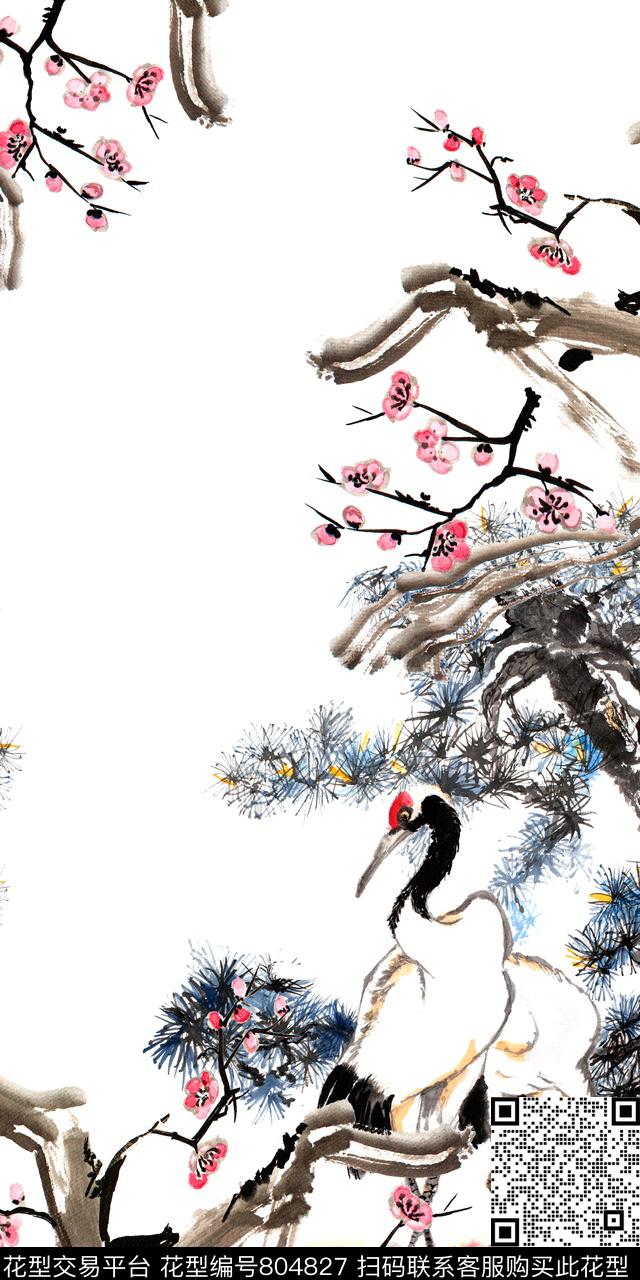水彩中国风水墨数码印花华亿平台下载（图片编号: 804827） - 瓦栏（Walan）