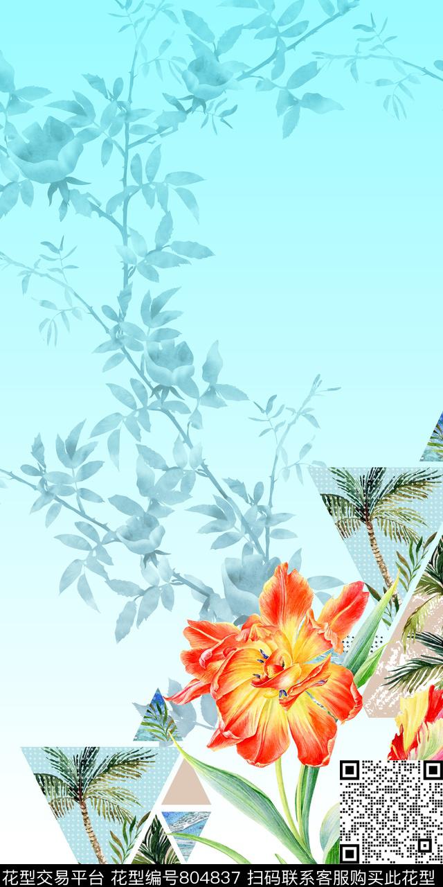花朵水彩花卉数码印花华亿平台下载（图片编号: 804837） - 瓦栏（Walan）
