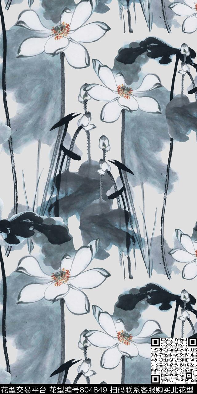 荷花小碎花小清新数码印花华亿平台下载（图片编号: 804849） - 瓦栏（Walan）