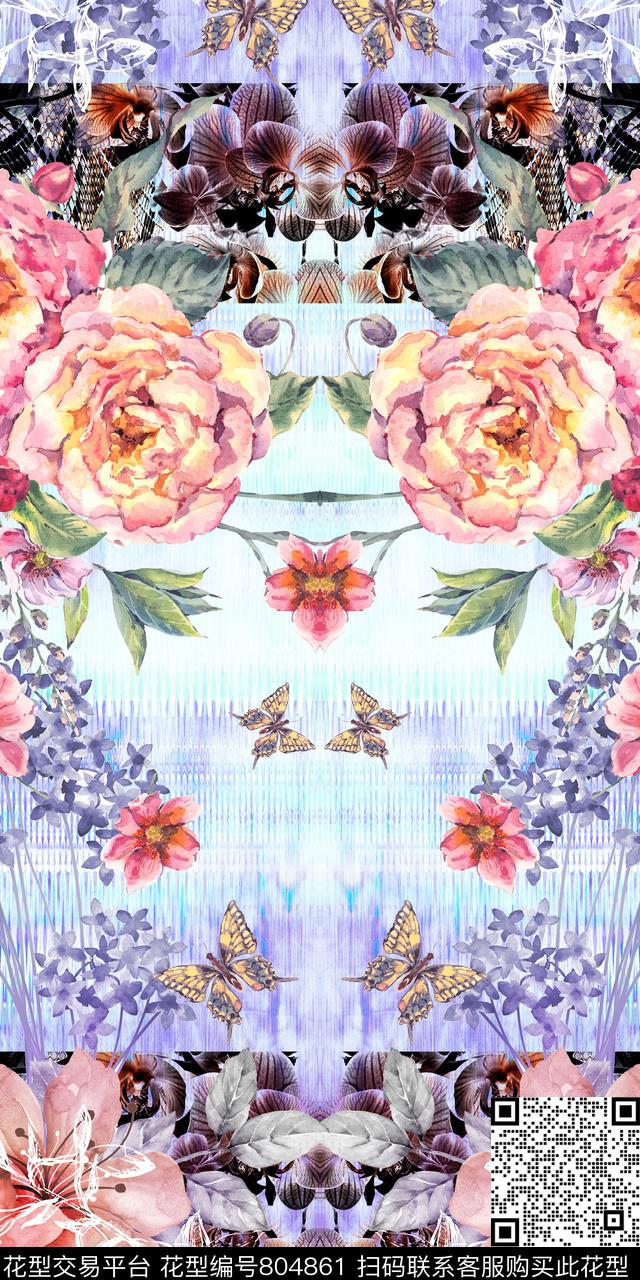 抽象花卉花朵数码印花华亿平台下载（图片编号: 804861） - 瓦栏（Walan）