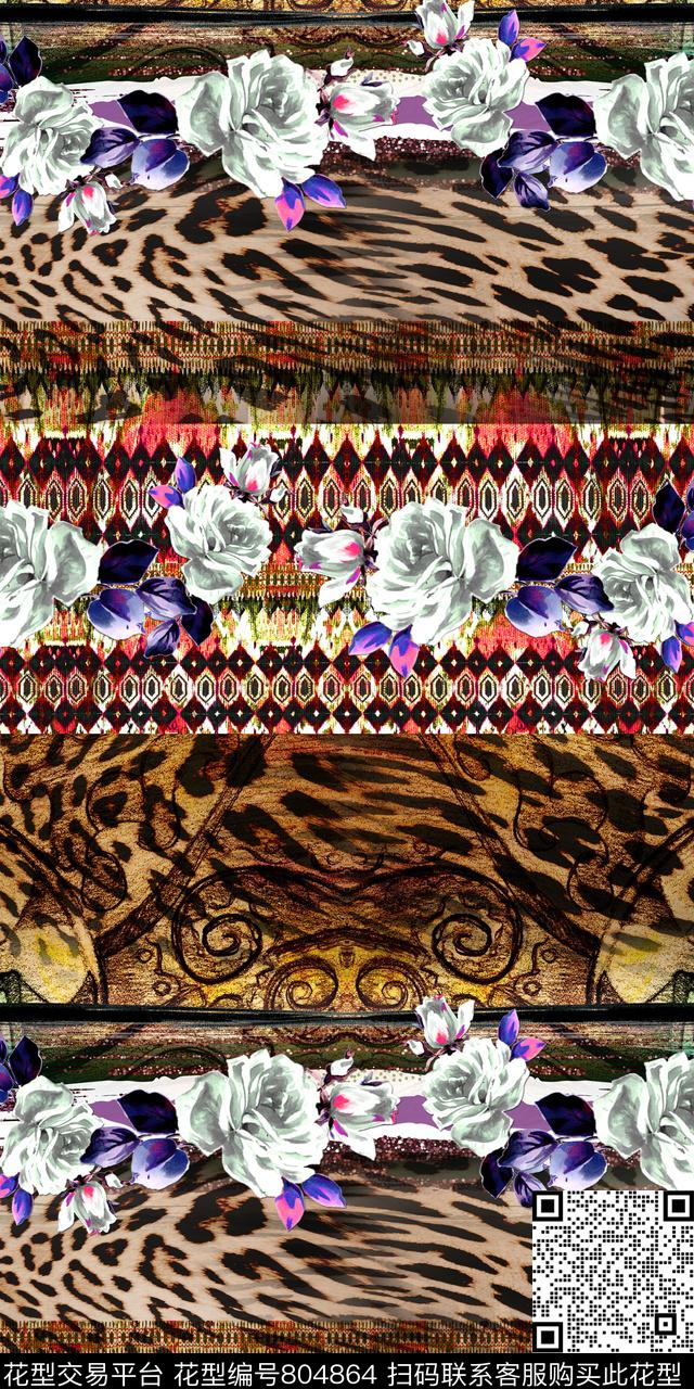 动物纹花朵几何数码印花华亿平台下载（图片编号: 804864） - 瓦栏（Walan）