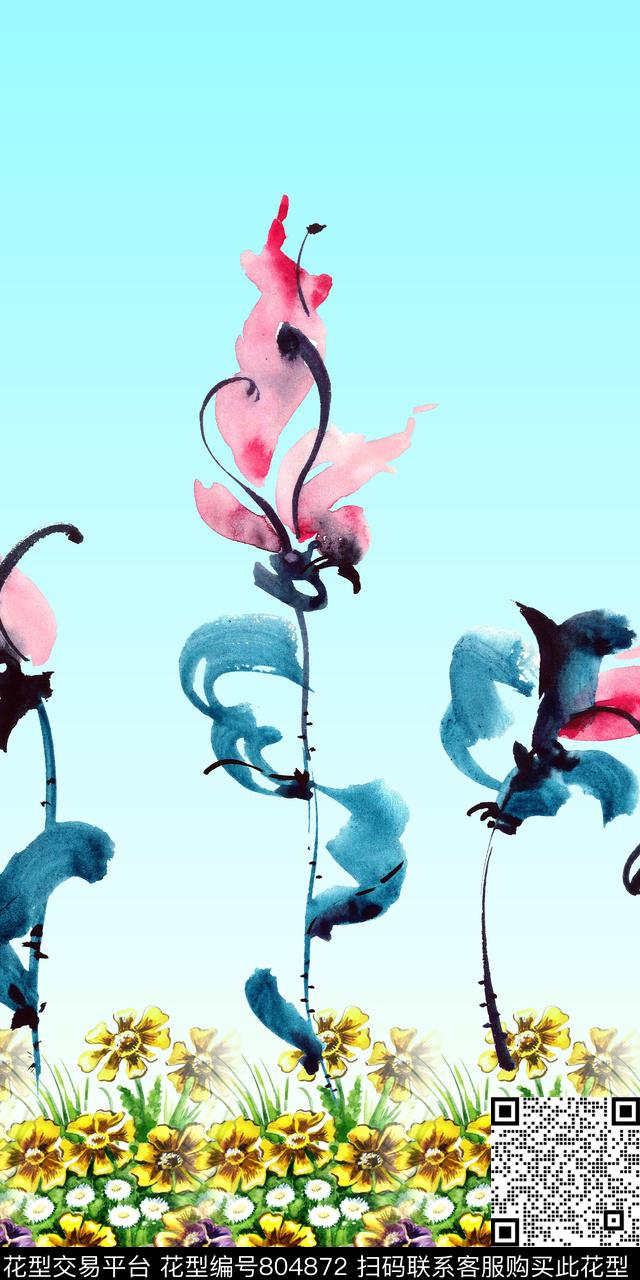 花卉花朵水彩数码印花华亿平台下载（图片编号: 804872） - 瓦栏（Walan）