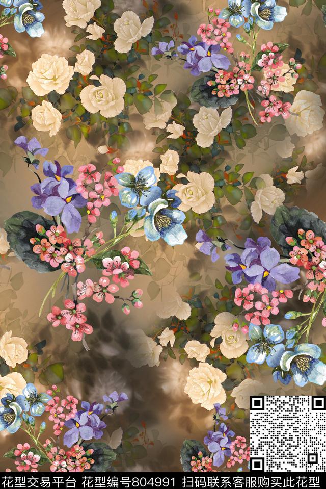小碎花大花花朵数码印花华亿平台下载（图片编号: 804991） - 瓦栏（Walan）