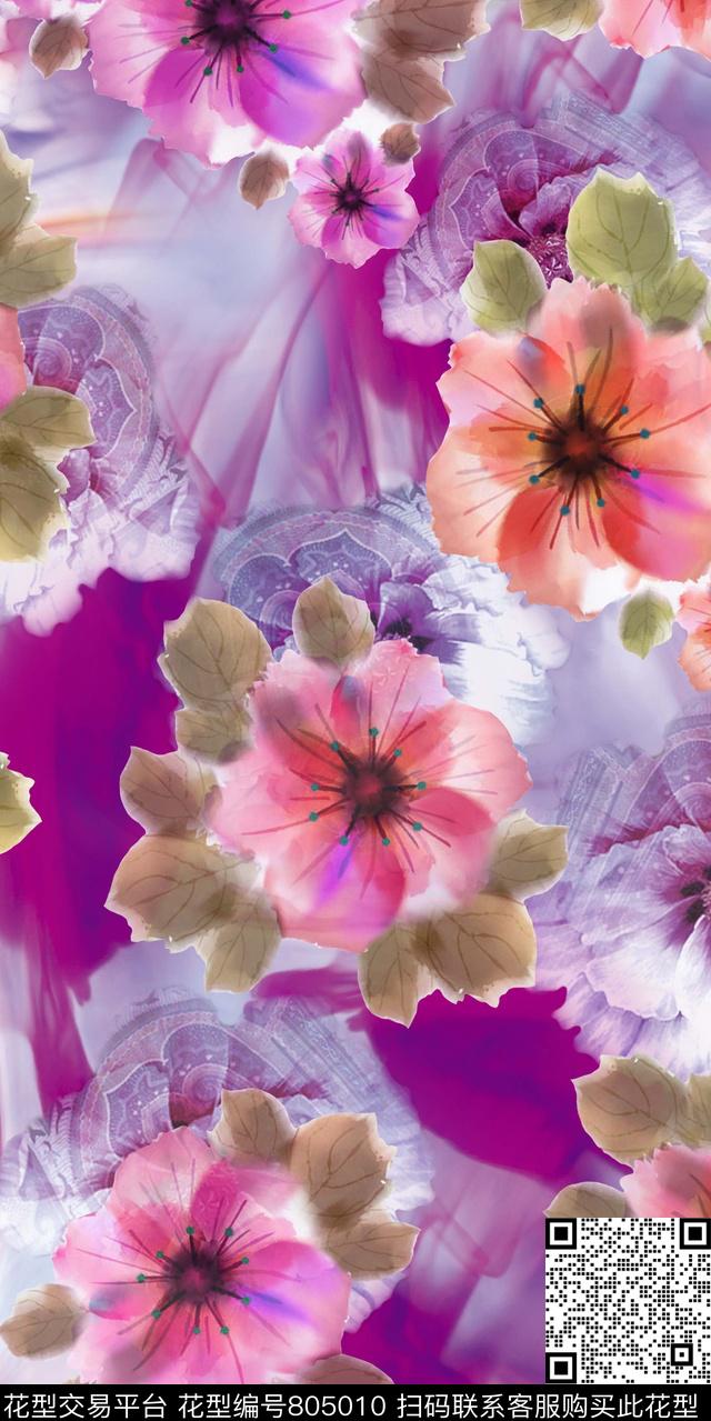 散花花卉花朵数码印花华亿平台下载（图片编号: 805010） - 瓦栏（Walan）