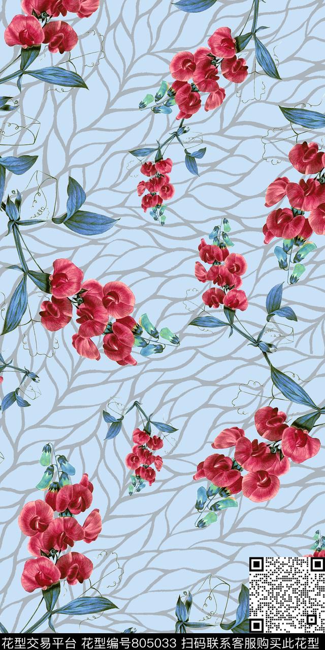 乱花大花花卉数码印花华亿平台下载（图片编号: 805033） - 瓦栏（Walan）