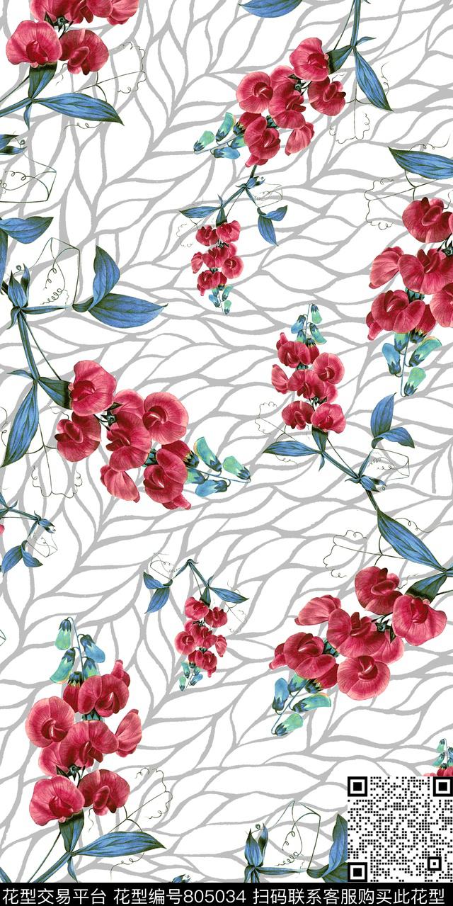 乱花大花花卉数码印花华亿平台下载（图片编号: 805034） - 瓦栏（Walan）