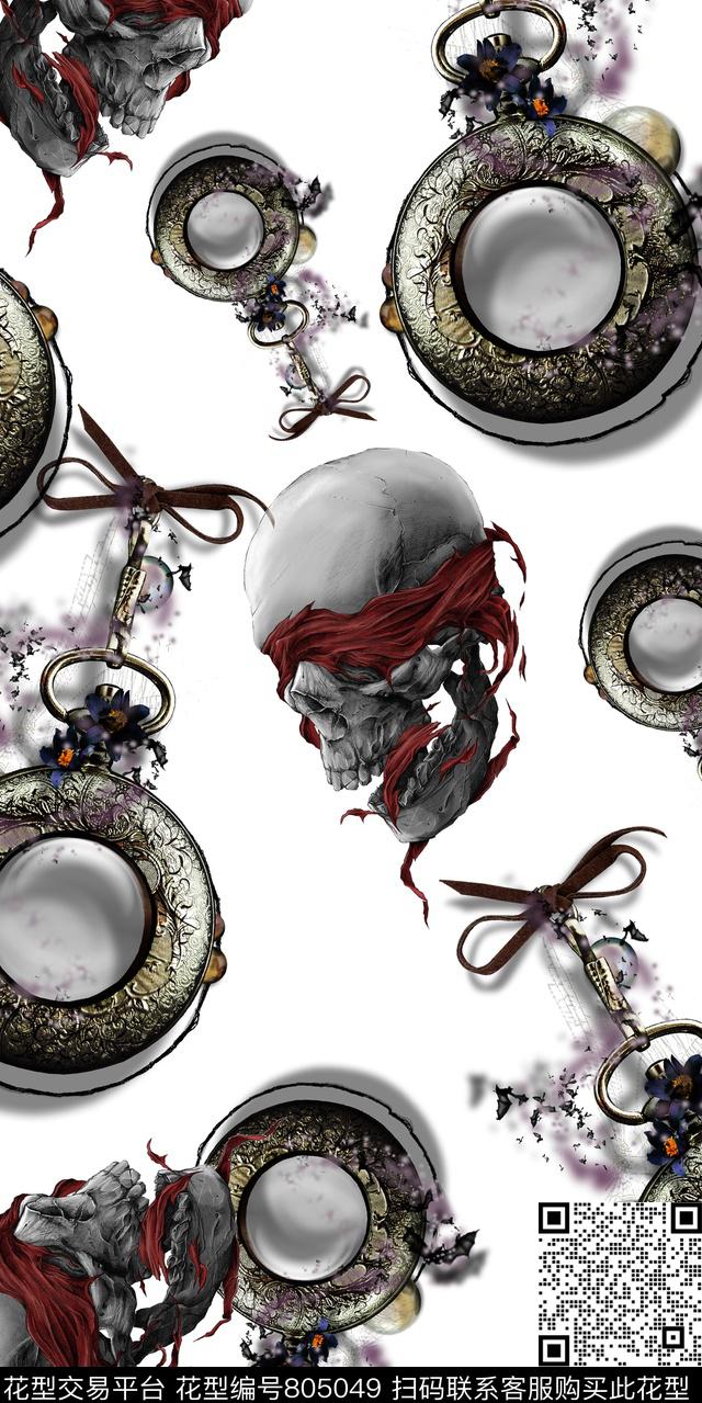 趣味骷髅头卡通数码印花华亿平台下载（图片编号: 805049） - 瓦栏（Walan）