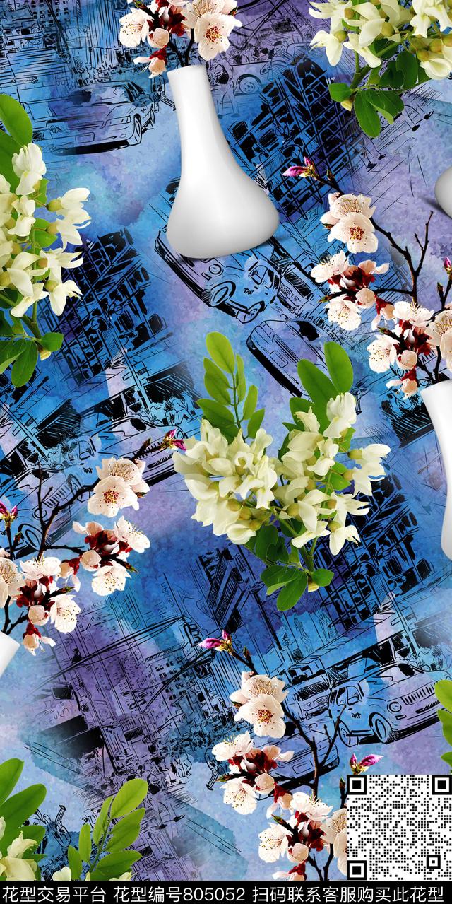 菊花玉兰花牡丹数码印花华亿平台下载（图片编号: 805052） - 瓦栏（Walan）