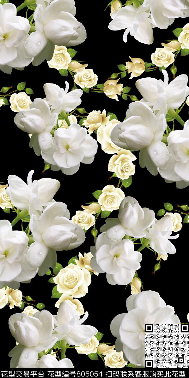 菊花玉兰花牡丹数码印花华亿平台下载（图片编号: 805054） - 瓦栏（Walan）