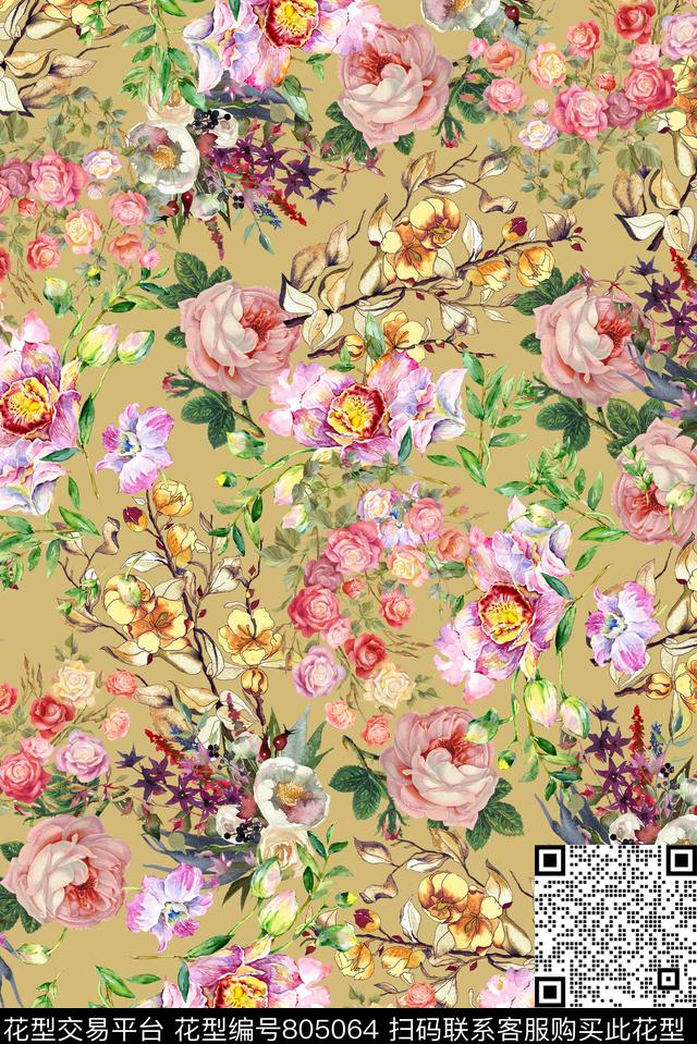 花卉小碎花大花数码印花华亿平台下载（图片编号: 805064） - 瓦栏（Walan）
